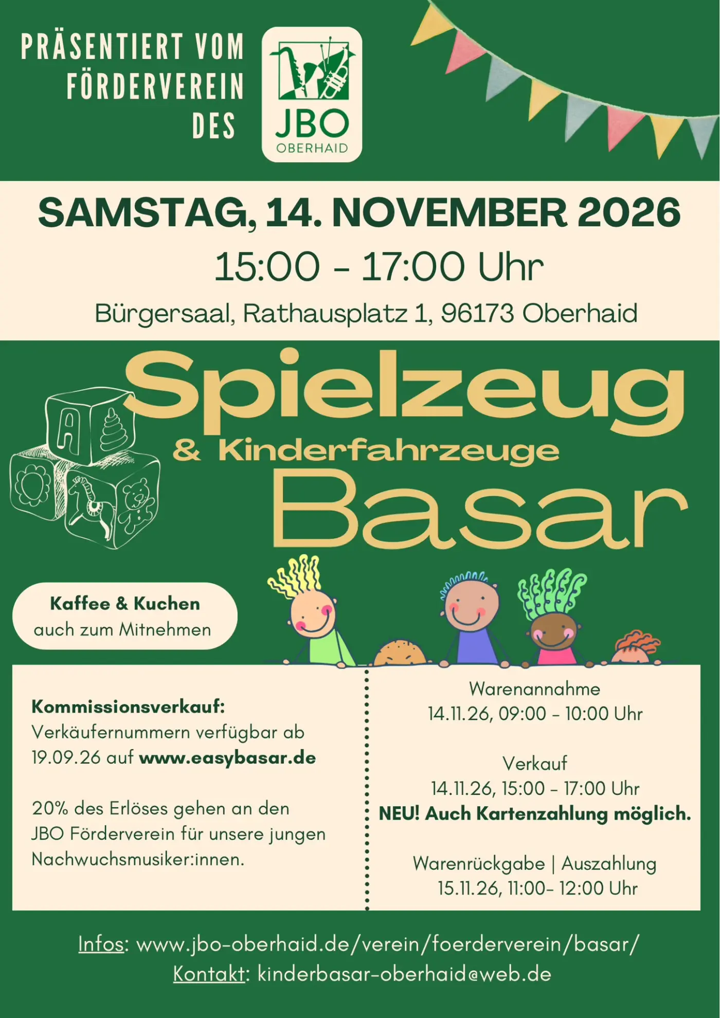 Plakat Spielzeug- und Kinderfahrzeuge-Basar am 14. November 2026